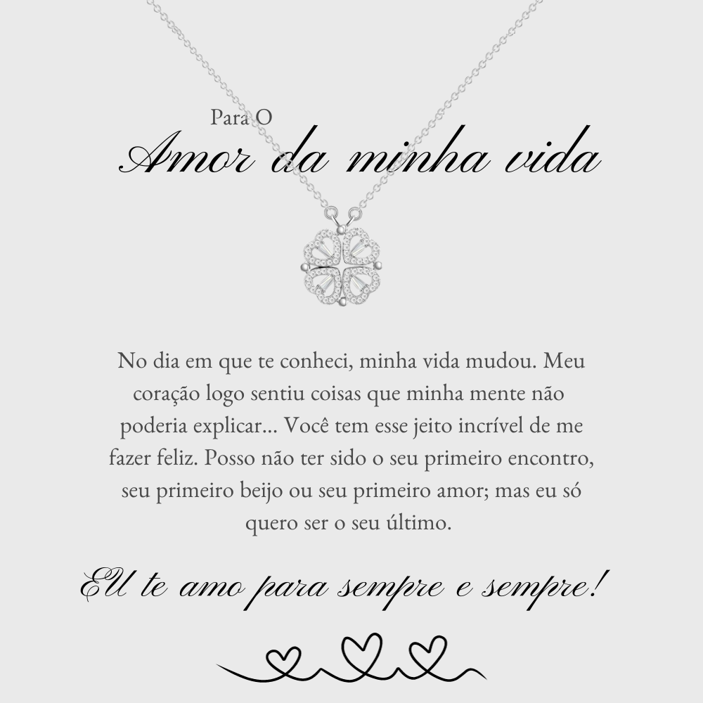 Colar Trevo de Corações 2 em 1 — Compre 1 e Leve 2 + Cartão com Dedicatória