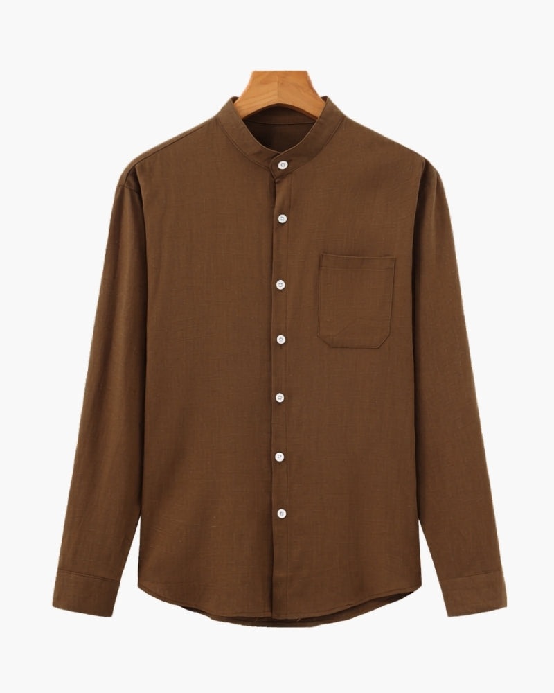 Camisa Masculina de Algodão Texturizado com Gola Mandarim